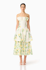 Hana Tiered Maxi Dress in Lemon Print
