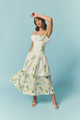 Hana Tiered Maxi Dress in Lemon Print
