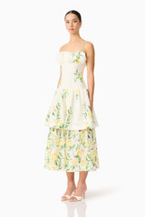 Hana Tiered Maxi Dress in Lemon Print