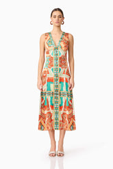 Neomi V Neck Midi Dress in Orange