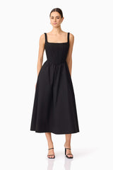 Ingrid Corset Midi Dress in Black