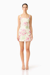 Greta Embroidered Mini Dress in Cream & Pink Floral