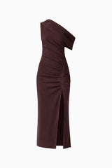 Simone One Shoulder Maxi Dress in Chocolate Brown