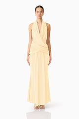 Simone Cowl Neck Gown in Butter Yellow