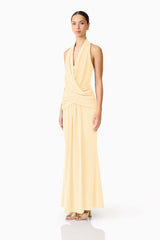 Simone Cowl Neck Gown in Butter Yellow