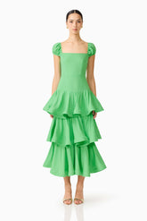 Emilie Tiered Maxi Dress in Kelly Green