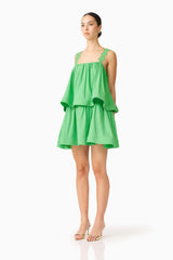 Emilie Tiered mini Dress in Kelly Green