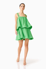 Emilie Tiered mini Dress in Kelly Green