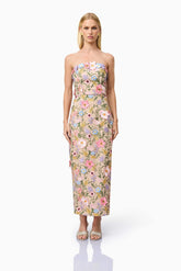 Helena Strapless Midi Dress In Floral