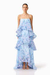 Armani Tiered Maxi Dress in Baby Blue Floral
