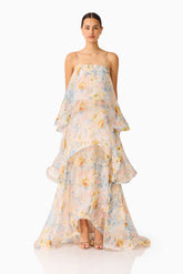 Armani Tiered Maxi Dress in Yellow Floral