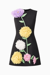 Buttercup Embroidered Mini Dress in Black