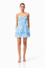 Roseate Floral Mini Dress in Blue