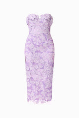 Roseate Strapless Midi Dress in Purple