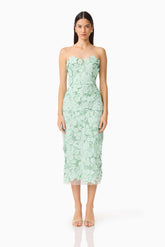 Roseate Strapless Midi Dress in Mint Green