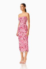 Roseate Strapless Midi Dress in Pink