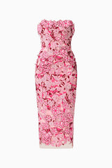 Roseate Strapless Midi Dress in Pink