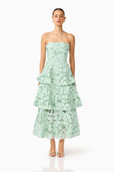Roseate Tiered Maxi Dress in Mint Green