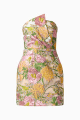 Patricia Strapless Mini Dress in Gold & Purple Floral