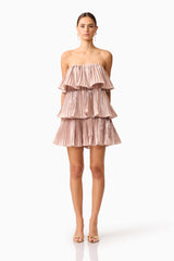 Lison Tiered Strapless Mini Dress in Pink