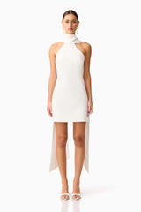 Mira Halter Mini Dress in White