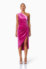 Solene One Shoulder Midi Dress In Pink