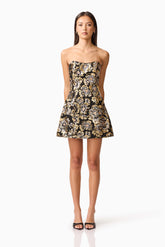 Celeste Strapless Mini Dress in Black and Gold