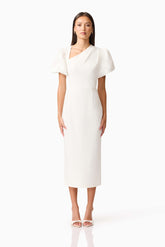 Hester Puff Sleeve Midi Dress in White
