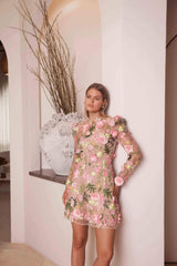 Aella A-line Floral Mini Dress In Pink