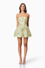 Darner Strapless Mini Dress in Green Floral