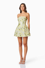 Darner Strapless Mini Dress in Green Floral