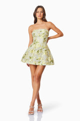 Darner Strapless Mini Dress in Green Floral