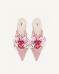 Helena Embroidery Decoration Pierced Mules - Pink