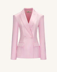 Lily Satin Double-Breasted Blazer Suit - Pink