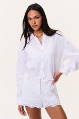 Delano Eyelet Linen Button-Up Top