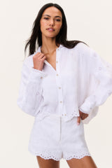 Delano Eyelet Linen Button-Up Top