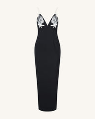 Ayliua Sweetheart-Neckline Rhinestones Embellished Black Long Dress - Black