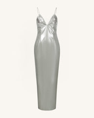 Ayliua Sweetheart-Neckline Rhinestones Embellished Silver Long Dress - Silver