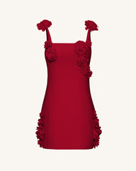 Elaina Rosette Applique Mini Dress - Red