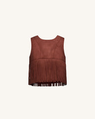 Faux Suede Fringe Halter - Burgundy