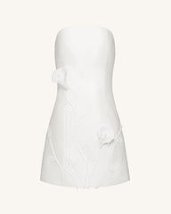 3D Vine Floral Strapless Mini Dress - White