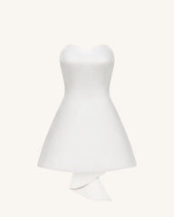 Satin Strapless Bow-Back Mini Dress - White