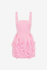 Piper Floral Appliqué Bell Shape Mini Dress - Baby Pink