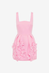 Piper Floral Appliqué Bell Shape Mini Dress - Baby Pink