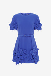 Aurelie Floral Appliqué Short Sleeve Mini Dress - Lapis