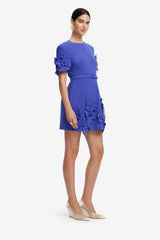 Aurelie Floral Appliqué Short Sleeve Mini Dress - Lapis