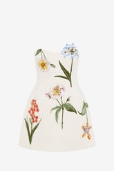 Rosario Velvet Mini Dress - Botanical Print in Snow