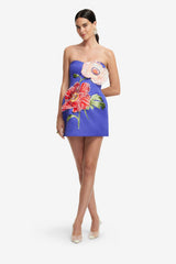 Rosario Appliqué Floral Bustier Mini Dress - Lapis