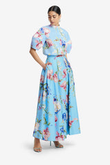 Jemma Blouse - Garden Print in Baby Blue