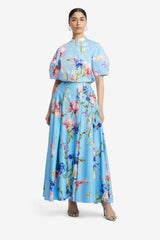 Jemma Blouse - Garden Print in Baby Blue